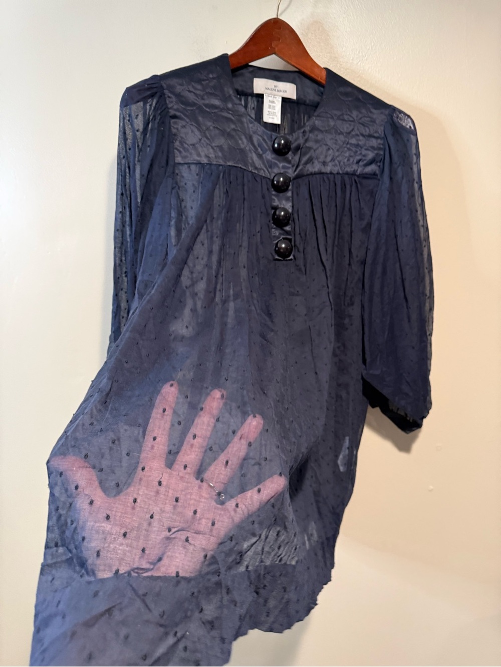 BY MALENE BIRGER Karly Blouse tunic crinkle chiffon peasant navy blue size 38 - Picture 6 of 10